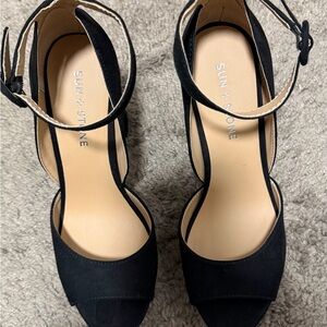 Sun + Stone Black Open-Toe Ankle-Strap Heels